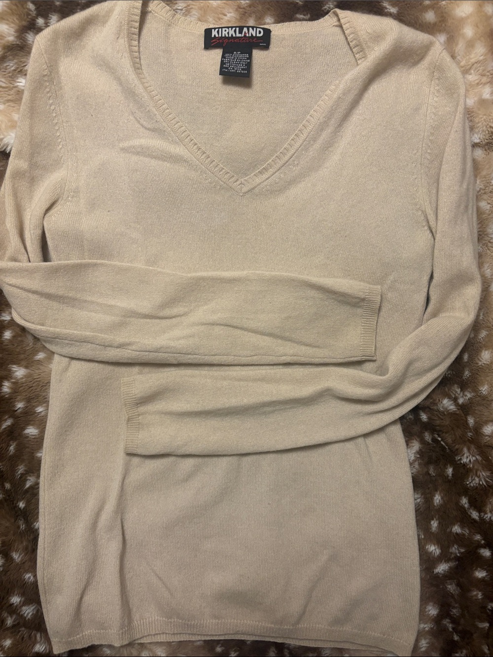 Kirkland Signature Women's V-Neck Sweater in Light Beige